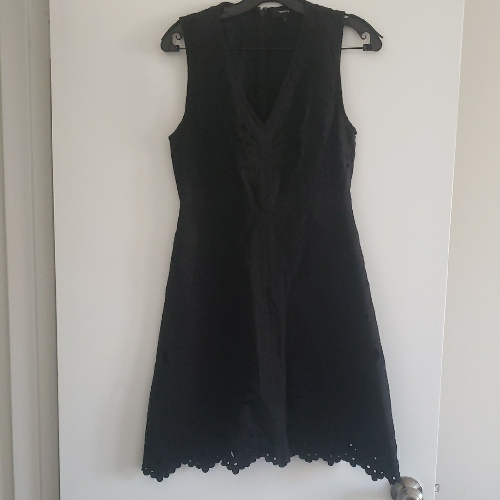 Theory Black Sleeveless V-Neck A-Line Mini Dress